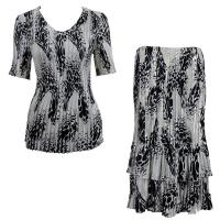 Sets Satin Mini Pleat - Half Sleeve V-Neck - White-Black Swirl Dots