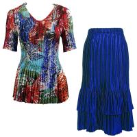 Sets Satin Mini Pleat - Half Sleeve V-Neck - Abstract Blue-Red - Royal Skirt