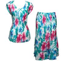 Sets Satin Mini Pleat - Cap Sleeve V Neck/Skirt - Bright Bouquet