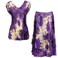 Sets Satin Mini Pleat - Cap Sleeve V Neck/Skirt - Rose Floral-Purple