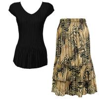 Sets Satin Mini Pleat - Cap Sleeve V Neck/Skirt - Solid Black - Swirl Animal Skirt