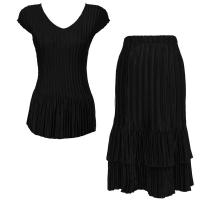 Sets Satin Mini Pleat - Cap Sleeve V Neck/Skirt - Solid Black