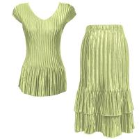 Sets Satin Mini Pleat - Cap Sleeve V Neck/Skirt - Solid Celery