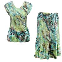 Sets Satin Mini Pleat - Cap Sleeve V Neck/Skirt - Lime-Aqua Peacock
