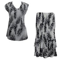 Sets Satin Mini Pleat - Cap Sleeve V Neck/Skirt - White-Black Swirl Dots