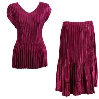 Sets Satin Mini Pleat - Cap Sleeve V Neck/Skirt - Solid Burgundy