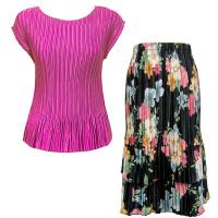 Sets Satin Mini Pleat - Cap / Skirt  - Solid Dusty Rose - Black Floral Skirt