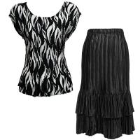Sets Satin Mini Pleat - Cap / Skirt  - White Buds on Black - Black Skirt