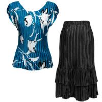 Sets Satin Mini Pleat - Cap / Skirt  - White Tulips on Teal - Black Skirt