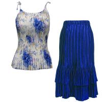 Sets Satin Mini Pleat - Spaghetti Tank - Roses-Blue on White - Royal Skirt