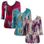 Satin Mini Pleats - Three Quarter Sleeve V-Neck