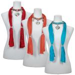 Scarves - Heart Crystal Pendant - Jersey Knit
