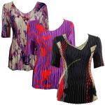 Satin Mini Pleats - Half Sleeve V-Neck