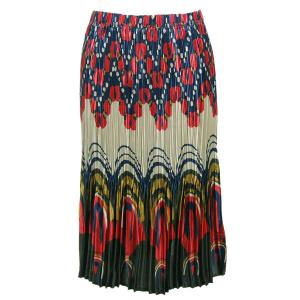 Wholesale Skirts - Satin Mini Pleat Calf Length* Geometric Circles Navy-Red - 