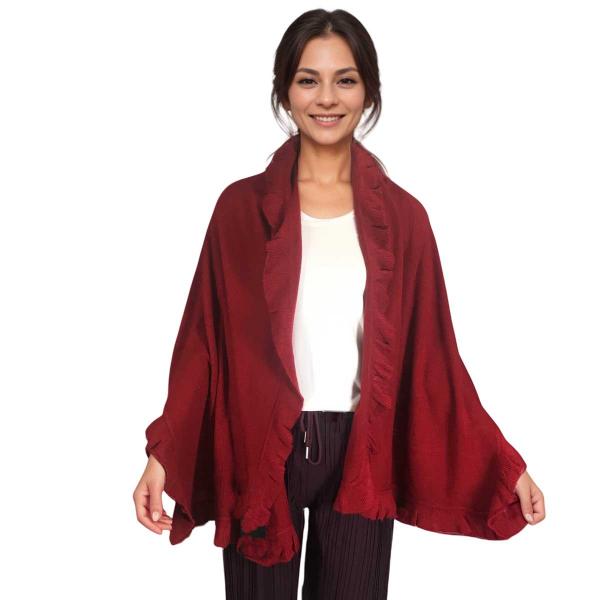 wholesale CB022 - Ruffle Knit Shawls Red - 