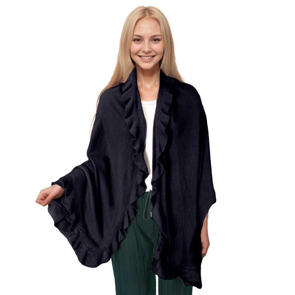 wholesale CB022 - Ruffle Knit Shawls Black - 