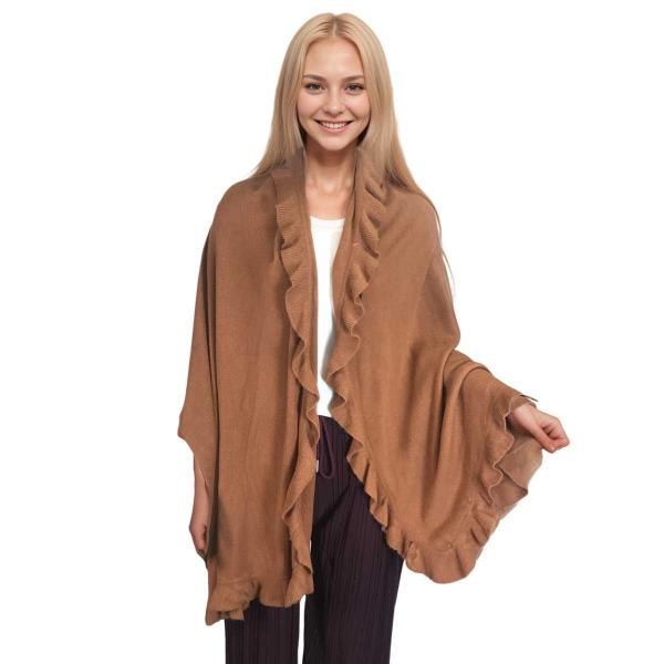 wholesale CB022 - Ruffle Knit Shawls Camel - 