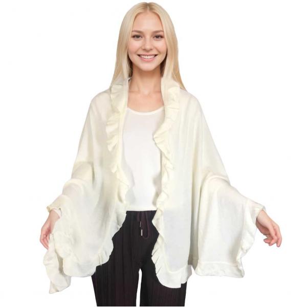 wholesale CB022 - Ruffle Knit Shawls Ivory - 