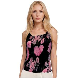 Wholesale 1119 - Georgette Mini Pleats Spaghetti Tanks Floral Stencil Pink - One Size Fits Most