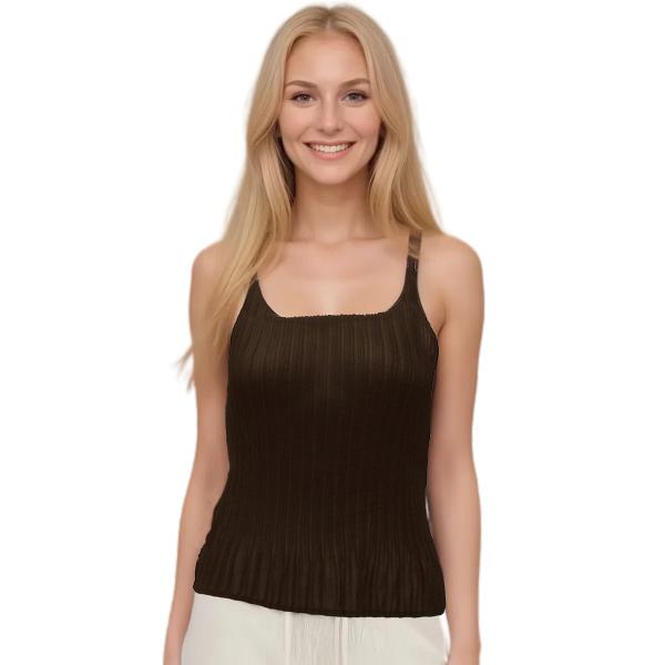 wholesale 1119 - Georgette Mini Pleats Spaghetti Tanks Solid Dark Brown - One Size Fits Most