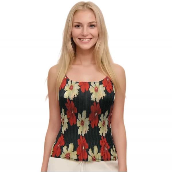 wholesale 1119 - Georgette Mini Pleats Spaghetti Tanks Hibiscus Red-Tan - One Size Fits Most