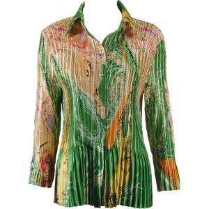 1148 - Satin Mini Pleats Blouses Swirl Green-Gold Satin Mini Pleat - Blouse - One Size Fits Most