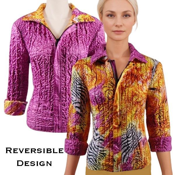 Wholesale 1150 - SPECIAL - Quilted Reversible Jacket Abstract Zebra Orange-Pink reverses to Solid Orchid - One Size Fits Most