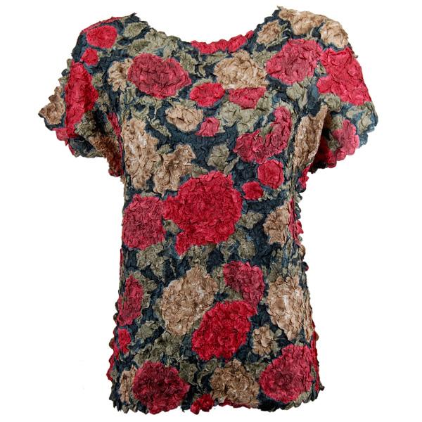 Wholesale 1154 - Petal Shirts - Cap Sleeve Burgundy Floral Plus Size - Queen Size Fits (XL-2X)