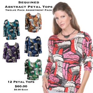 Wholesale 1159 - Sequined Abstract Petal Tops Sequined Abstract Petal Tops<br>
12 Piece Assortment Pack - 12 PACK (S/M:6,,L/XL:6)