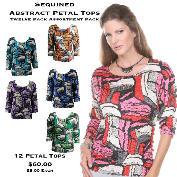 wholesale 1159 - Sequined Abstract Petal Tops Sequined Abstract Petal Tops<br>
12 Piece Assortment Pack - 12 PACK (S/M:6,,L/XL:6)