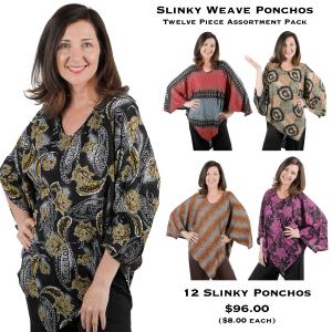 Wholesale 1196 - Slinky Weave Ponchos  1196 - Slinky Poncho Twelve Pack - One Size Fits Most