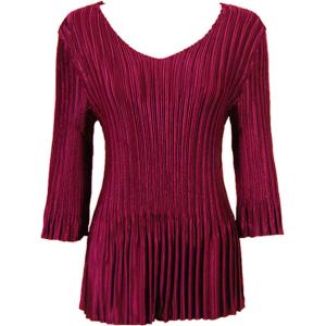 1210 - Satin Mini Pleat 3/4 Sleeve V-Neck Solid Ruby Satin Mini Pleat - Three Quarter Sleeve V-Neck MB - One Size Fits Most