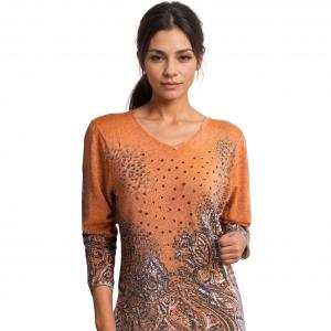 1227 - Sequined Long Sleeve Tops #017<br>Cheetah Paisley Metallic - Orange - One Size Fits Medium to Large