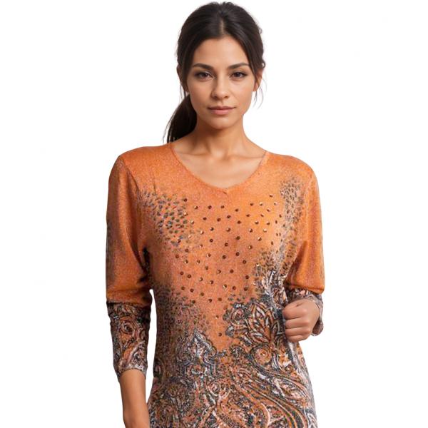 wholesale 1227 - Sequined Long Sleeve Tops #017<br>Cheetah Paisley Metallic - Orange - One Size Fits Medium to Large