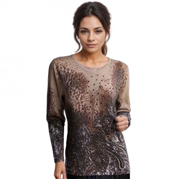 wholesale 1227 - Sequined Long Sleeve Tops #018<br>
Cheetah Paisley Metallic - Tan - One Size Fits Medium to Large