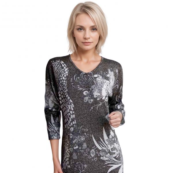 wholesale 1227 - Sequined Long Sleeve Tops #034<br>
Giraffe Metallic Floral - Black-Silver - One Size Fits Medium to Large