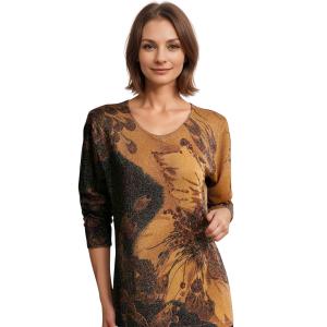 1227 - Sequined Long Sleeve Tops #043<br>
Peacock Feathers Metallic Floral - Black-Gold - One Size Fits Medium to Large