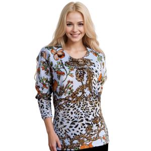 1227 - Sequined Long Sleeve Tops #040<br>
Leopard and Vines Metallic - White-Tan - One Size Fits Medium to Large