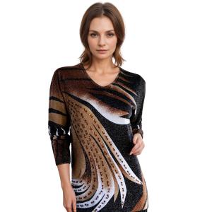 1227 - Sequined Long Sleeve Tops #038<br>Large Metallic Swirl - Black-Tan - One Size Fits Medium to Large