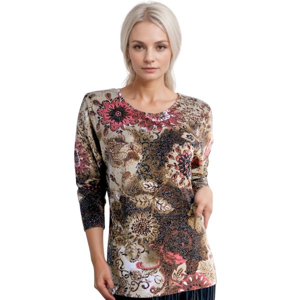 wholesale 1227 - Sequined Long Sleeve Tops #006<br>
Bronze Metallic Floral - One Size Fits Medium to Large