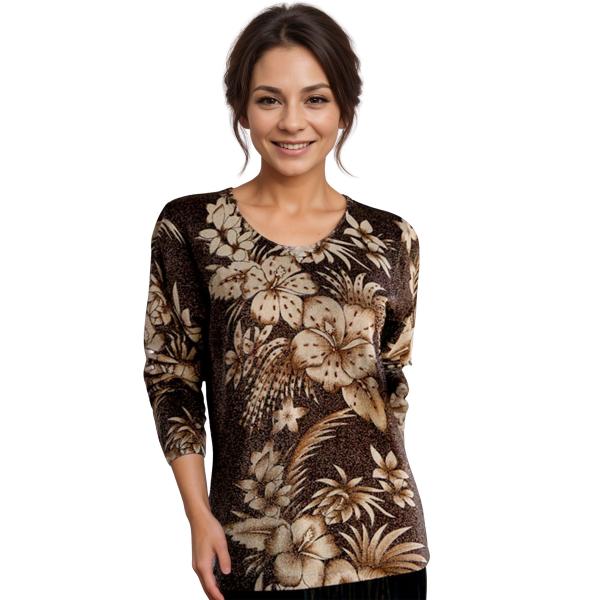 wholesale 1227 - Sequined Long Sleeve Tops #072<br>
Tropical Floral Metallic - Brown-Tan - One Size Fits Medium to Large