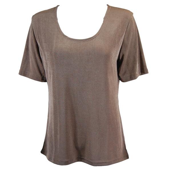 1247 - Short Sleeve Slinky Tops Taupe - Plus Size Fits (XL-2X)