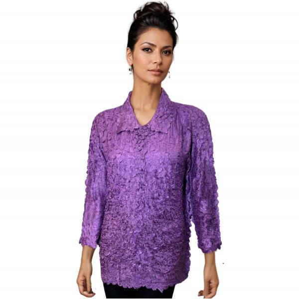 1258 - Petal Button Front Blouses Solid Purple - One Size (M/L)