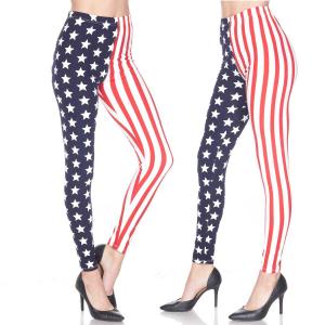 1284 - Leggings (Brushed Fiber Prints) F743 Stars and Stripes Brushed Fiber Leggings - Ankle Length Prints - One Size Fits Most