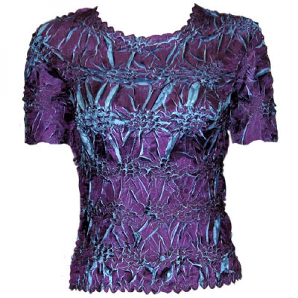 Wholesale Bargain Basement Tops Sale Origami Short Sleeve Purple-Turquoise - One Size Fits Most
