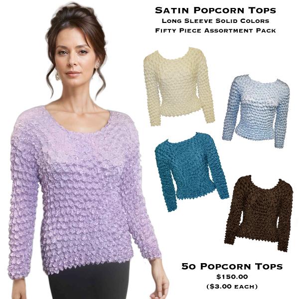 Wholesale For Fairs, Festivals & Flea Markets  Satin Popcorn Tops - Long Sleeve<br>
50 Piece Assortment Pack 
 - One Size Fits Most