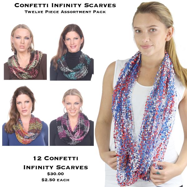 Wholesale For Fairs, Festivals & Flea Markets  Confetti Infinity Scarves<br>
12 Piece Assortment Pack - One Size Fits All