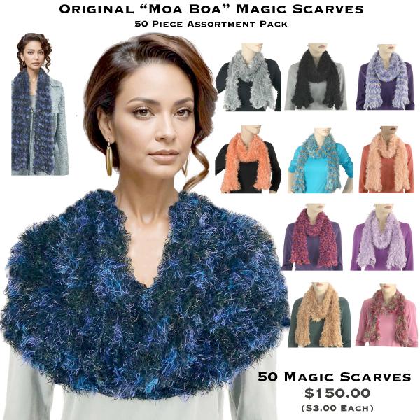 Wholesale For Fairs, Festivals, Flea Markets & Beyond  Magic Scarves - Moa Boa <br>
50 Piece Assortment Pack - One Size Fits All