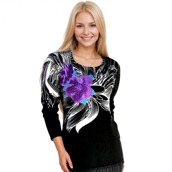 wholesale 1344 - Beaded Cotton Feel Tops  #046 <br>
Purple Flower MB - One Size Fits Medium to Large