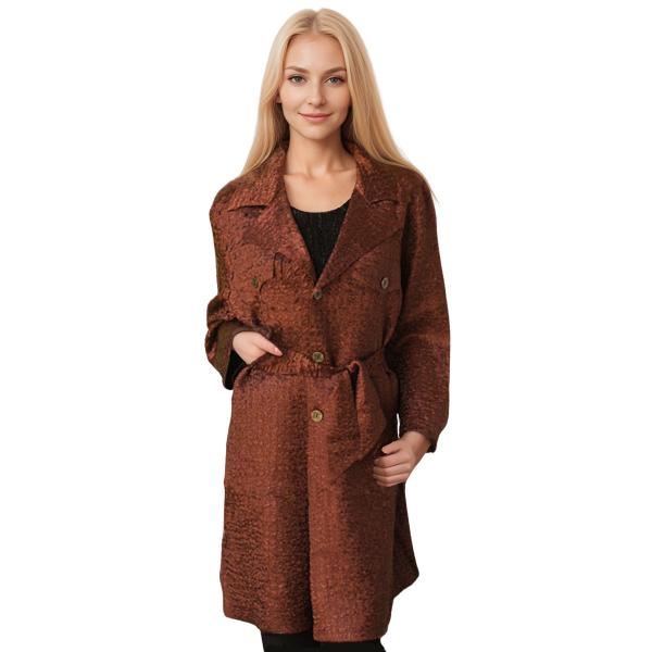 Wholesale 1362 - Satin Crushed Trench Coat w/ Belt S02<br>Solid Brown - M-L